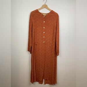 April Cornell Trading Maxi Dress Long Sleeve Sz Large Brown Floral Flowy Cottage